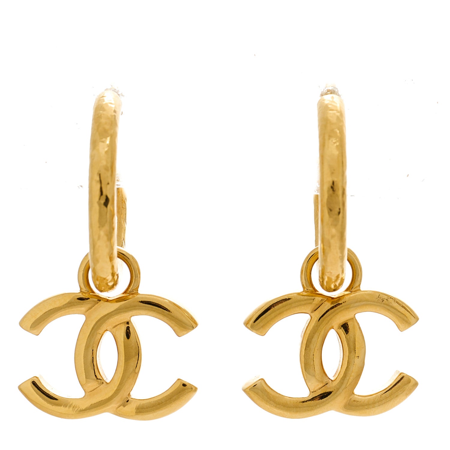 Chanel CC Hoop Drop Earrings Gold 1 of 5