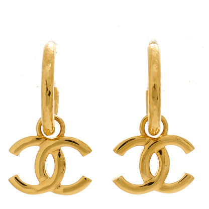 Chanel CC Hoop Drop Earrings Gold 1 of 5