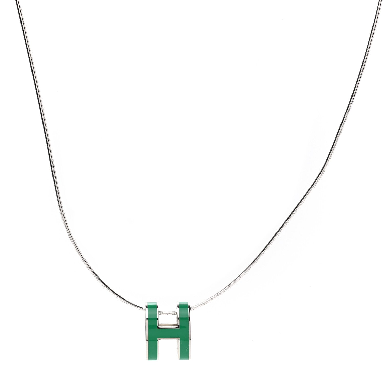 Hermes Lacquered Palladium Pop H Pendant Necklace Vert Malachite 1 of 7