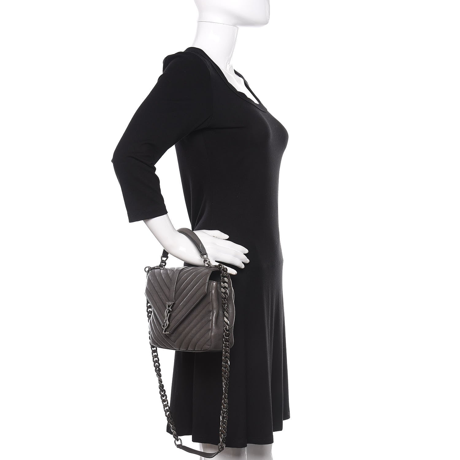 Saint Laurent Sheepskin Matelasse Chevron Monogram Medium College Bag Light Coal 3 of 10