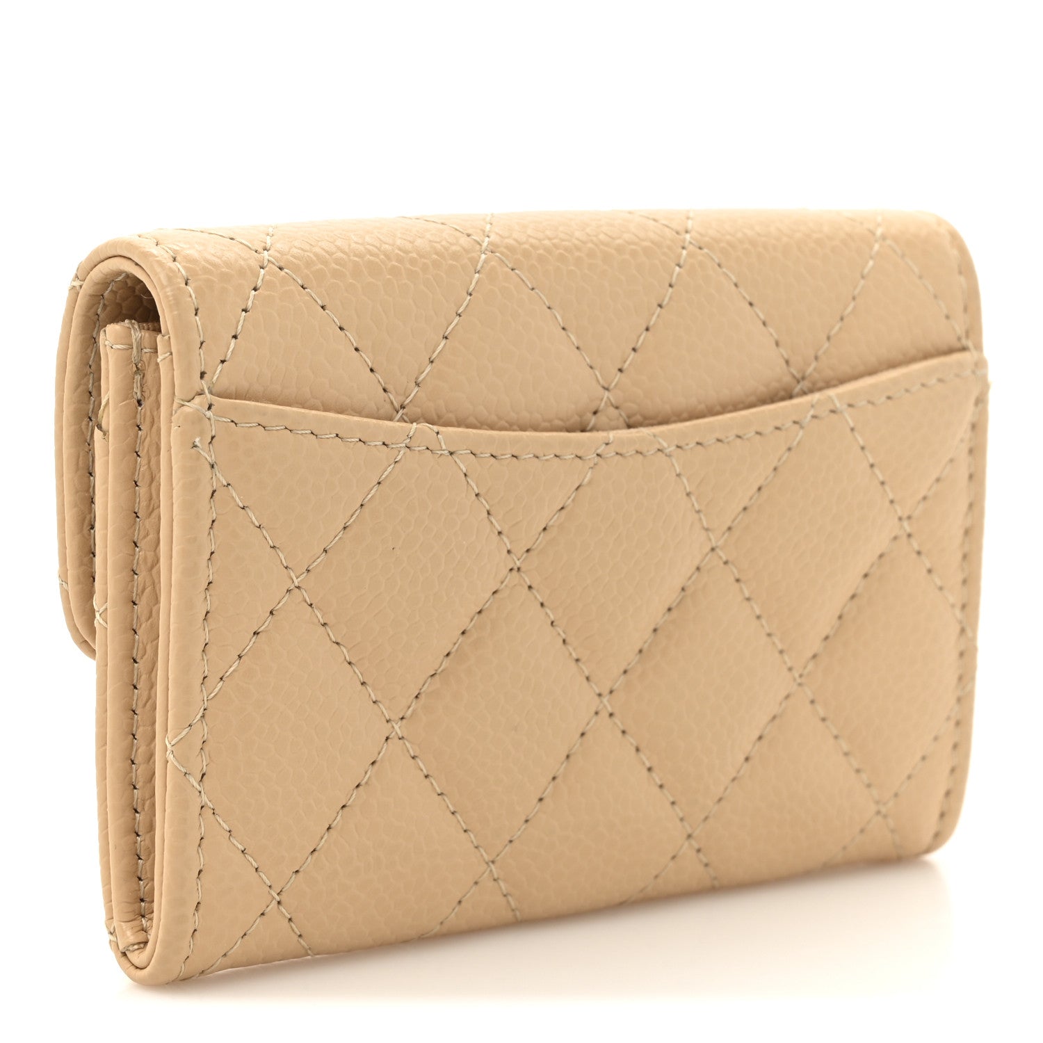 Chanel Caviar Quilted Flap Card Holder Wallet Beige 3 of 8