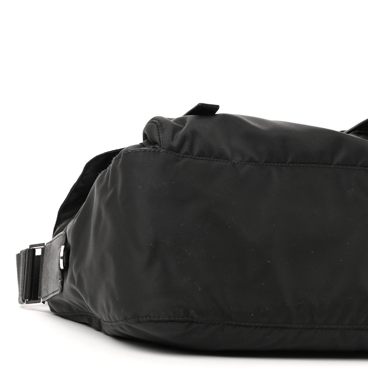 Re-Nylon Vela Saffiano Pocket Double Buckle Messenger Shoulder Bag Black