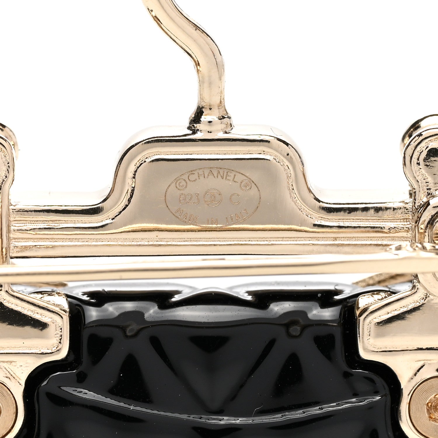 Chanel Metal Enamel Quilted Flap Hanger Brooch Gold Black 4 of 5