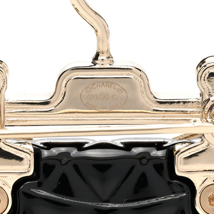 Chanel Metal Enamel Quilted Flap Hanger Brooch Gold Black 4 of 5
