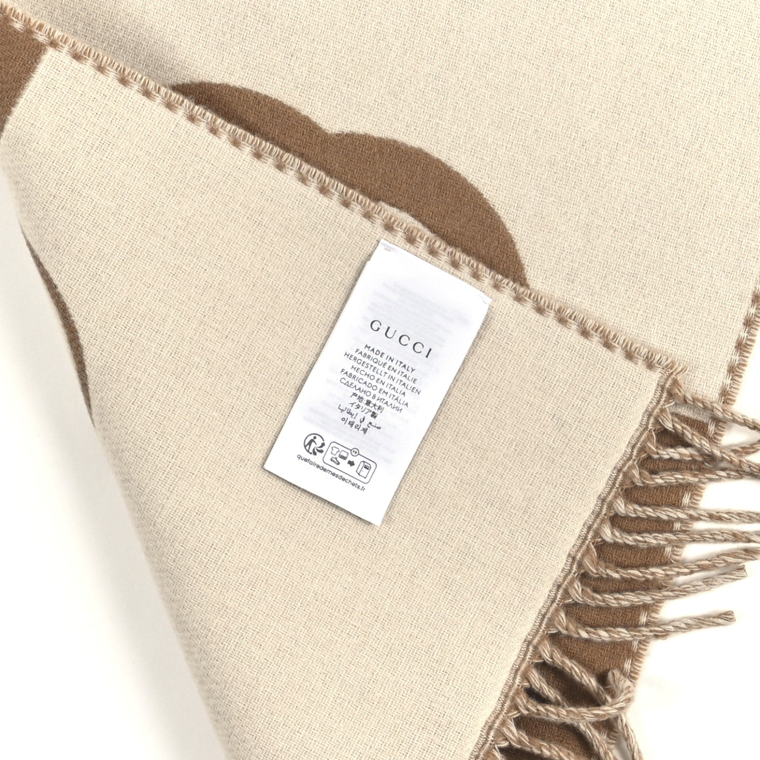 Gucci Wool Cashmere Interlocking G Scarf Ivory Beige 3 of 3