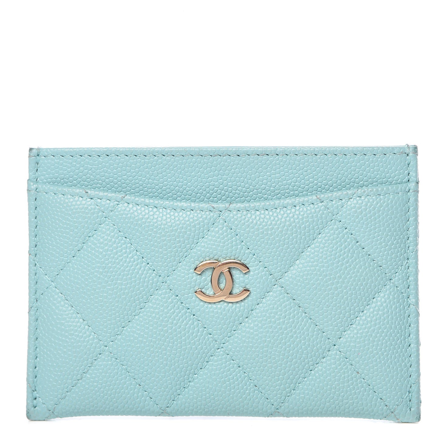 Caviar Quilted Card Holder Light Blue