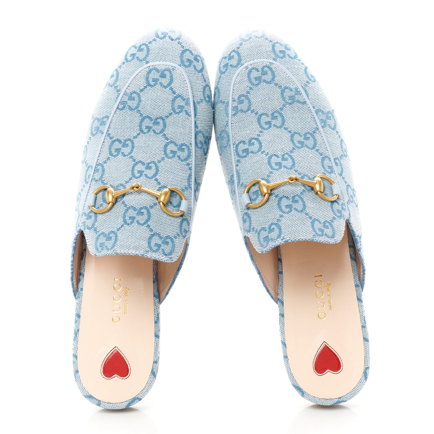 Canvas GG Monogram Nappa Womens Princetown Slippers 38 Porcelain Light Blue Dark Porcelain Light Blue
