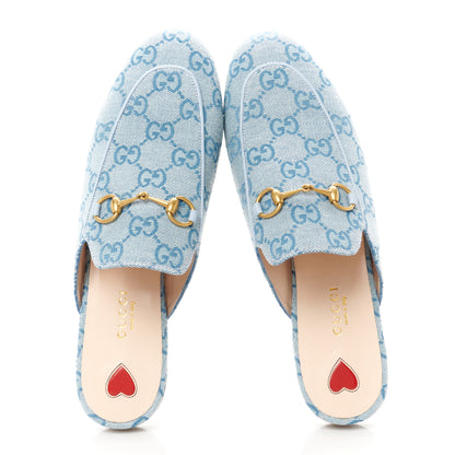 Gucci Canvas GG Monogram Nappa Womens Princetown Slippers 38 Porcelain Light Blue Dark Porcelain Light Blue 2 of 9