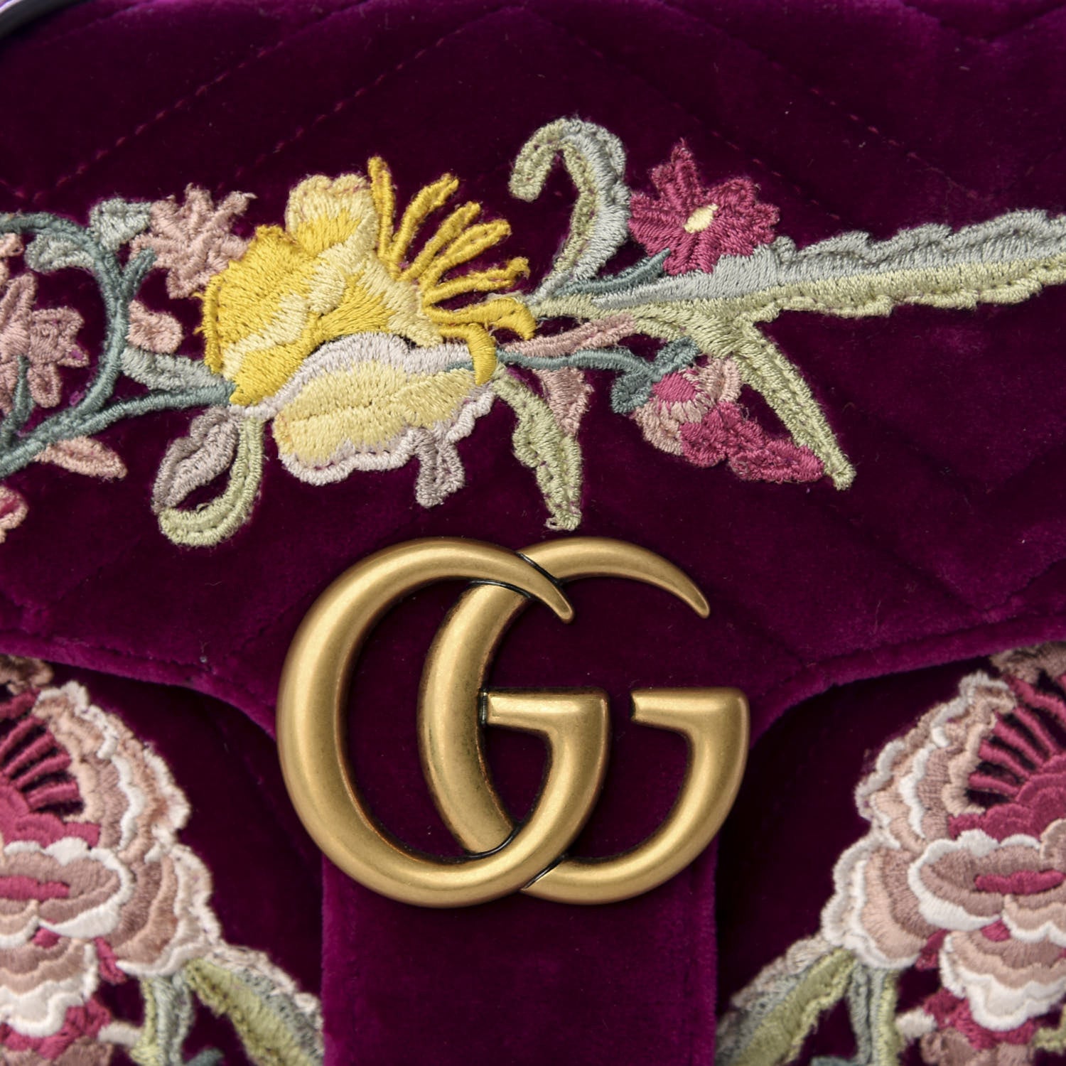 Gucci Velvet Matelasse Embroidered Small GG Marmont Shoulder Bag Fuchsia Violet Cyclamen 10 of 10