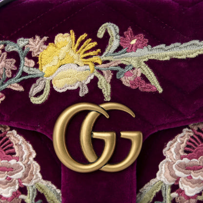Gucci Velvet Matelasse Embroidered Small GG Marmont Shoulder Bag Fuchsia Violet Cyclamen 10 of 10