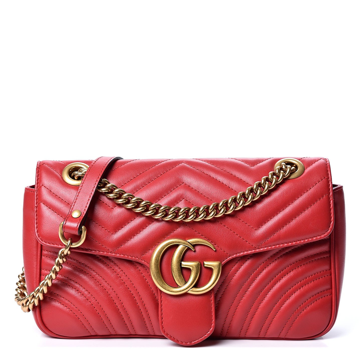 Calfskin Matelasse Small GG Marmont Shoulder Bag Hibiscus Red