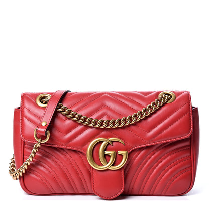 Gucci Calfskin Matelasse Small GG Marmont Shoulder Bag Hibiscus Red 1 of 9
