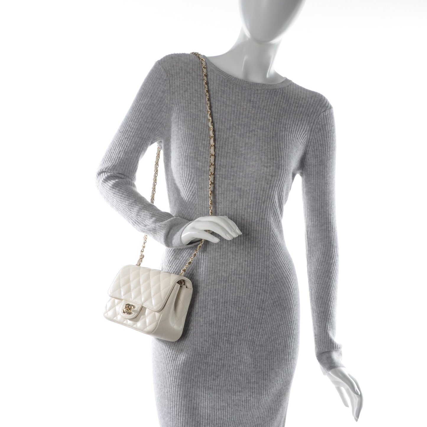 Caviar Quilted Mini Square Flap White