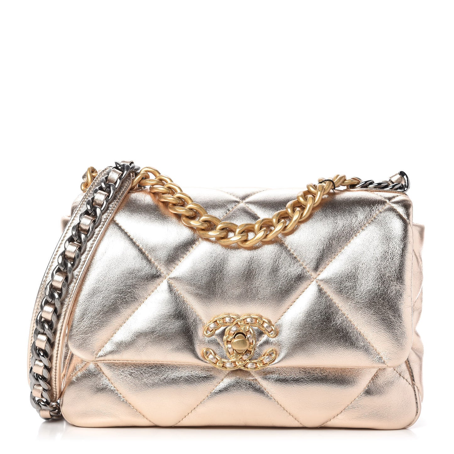 Metallic Lambskin Quilted Medium Chanel 19 Flap Gold