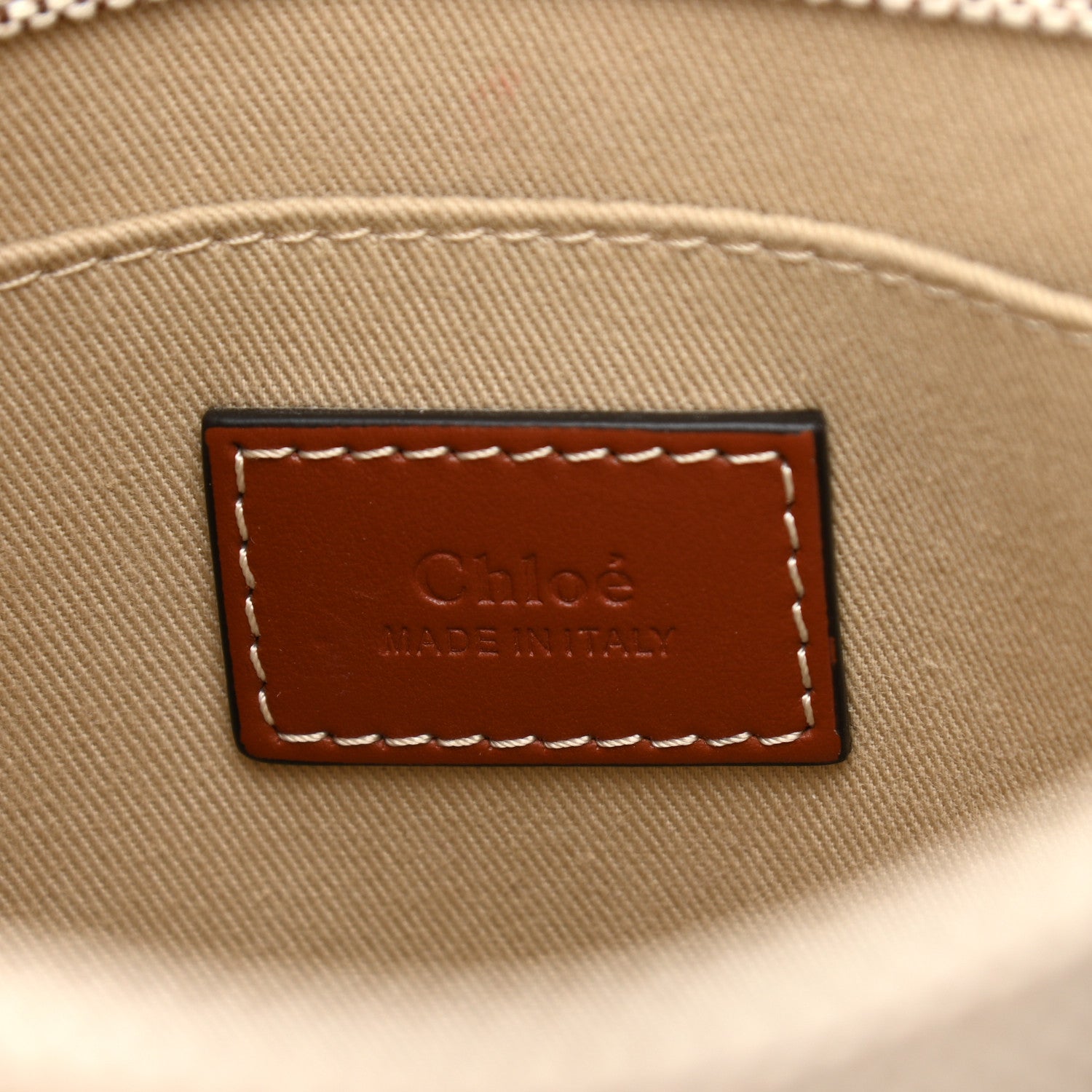 Chloe Cotton Calfskin Small Woody Ribbon Tote With Strap White Brown 6 of 10