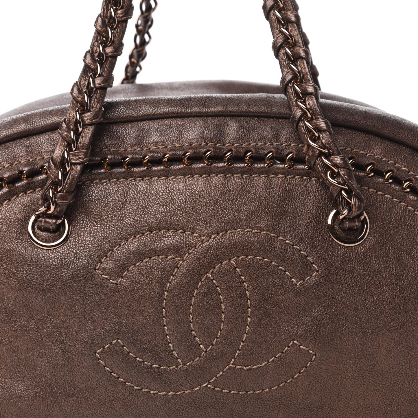 Metallic Goatskin Medium Luxe Ligne Bowler Bronze
