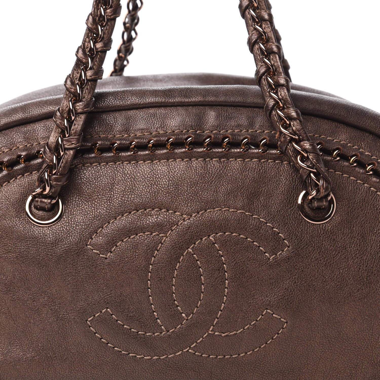 Chanel Metallic Goatskin Medium Luxe Ligne Bowler Bronze 10 of 10