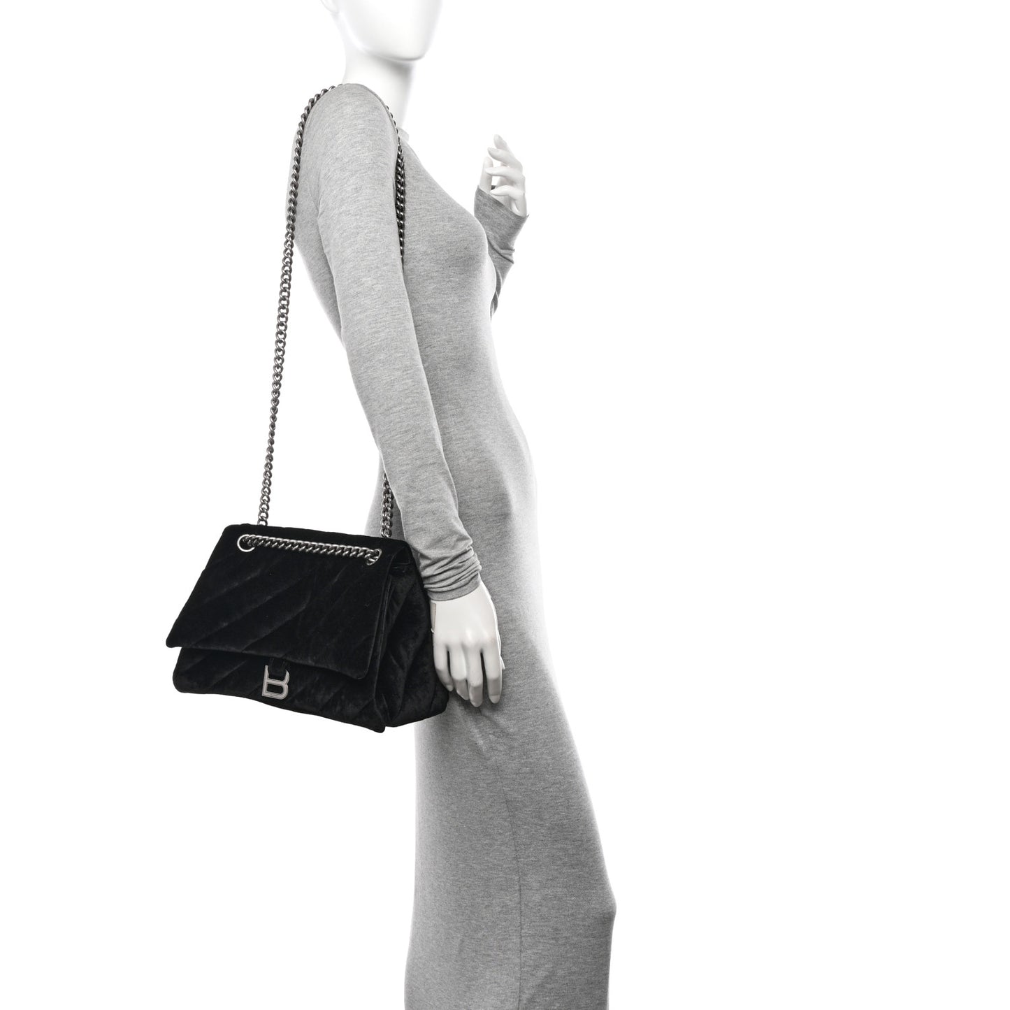 Crushed Velvet Quilted Medium Crush Chain Bag Black