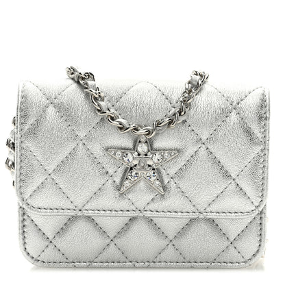 Chanel Metallic Goatskin Quilted Star Flap Waist Belt Bag Silver 1 of 9