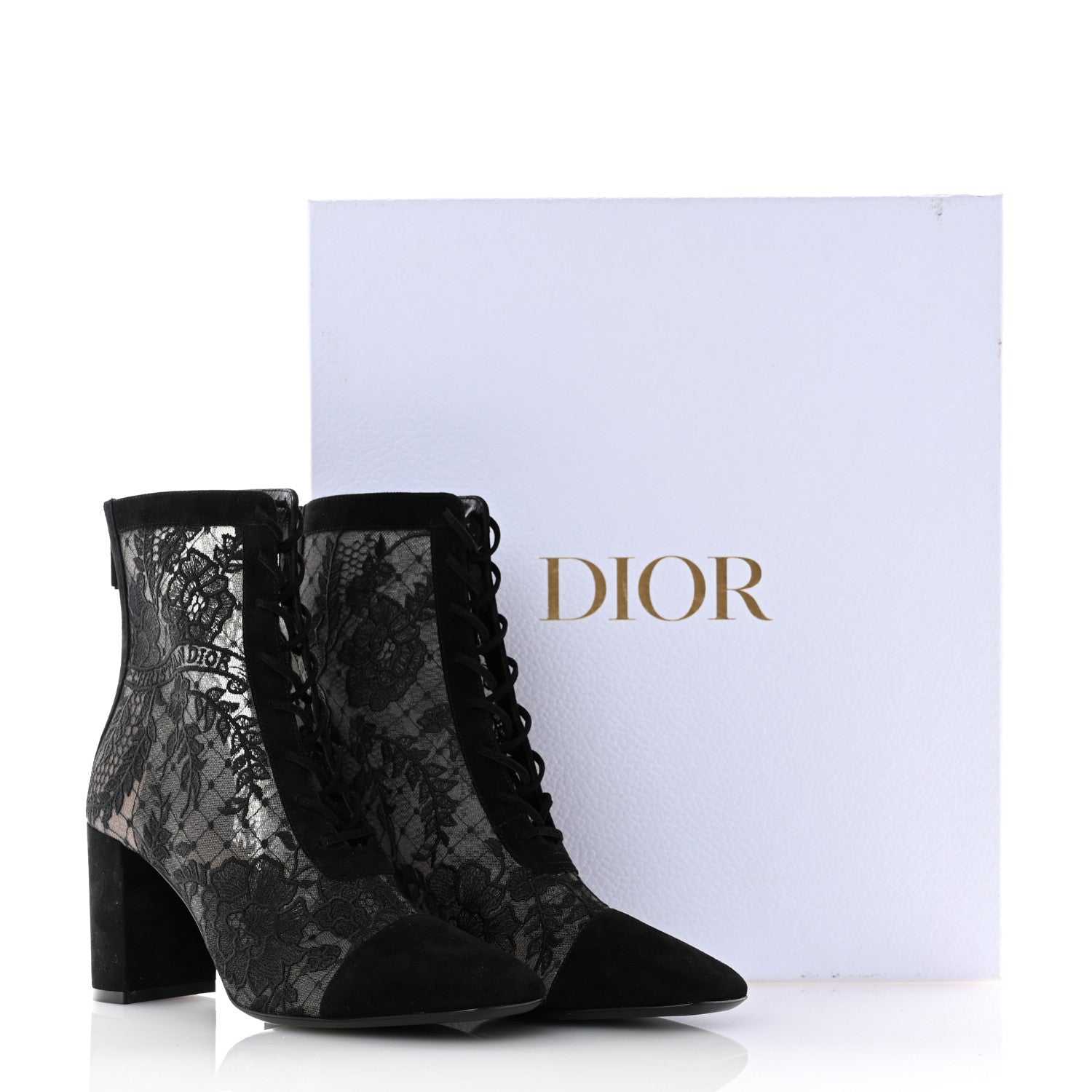 Christian Dior Suede Transparent Mesh Embroidered Roses Naughtily-D Heeled Lace Up Ankle Boots 36.5 Black 11 of 11
