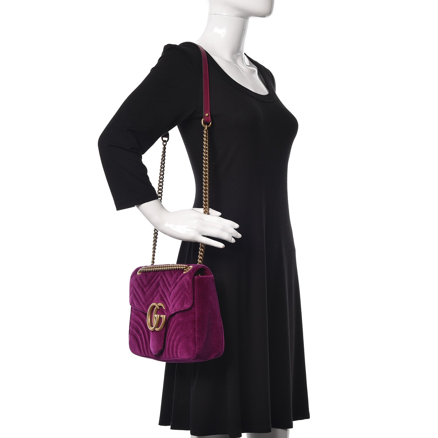 Gucci Velvet Matelasse Medium GG Marmont Shoulder Bag Fuchsia Violet Cyclamen 2 of 10