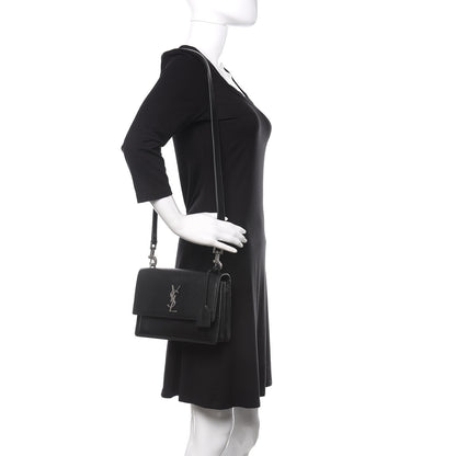 Saint Laurent Grained Calfskin Medium Monogram Sunset Satchel Black 2 of 9