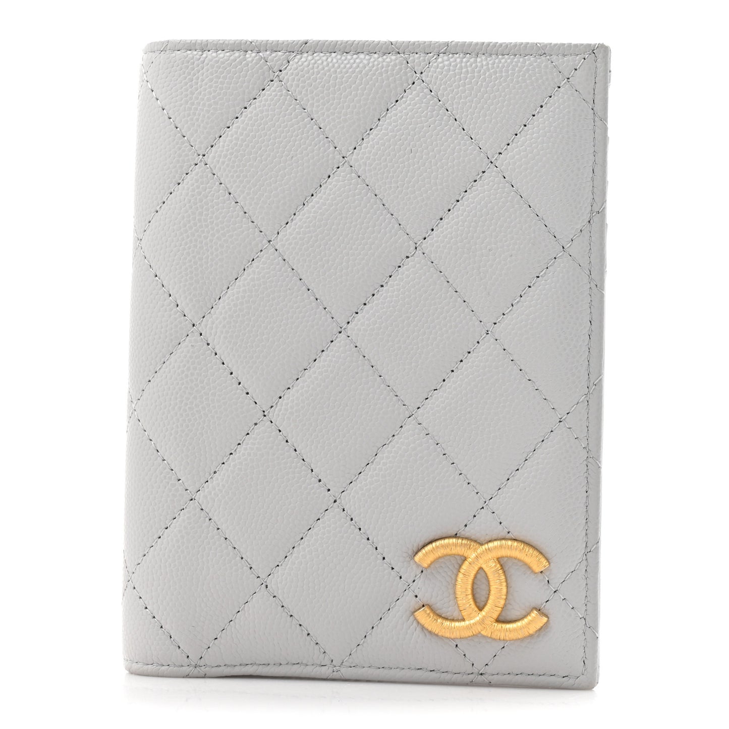 Caviar Quilted CC Passport Holder Grey