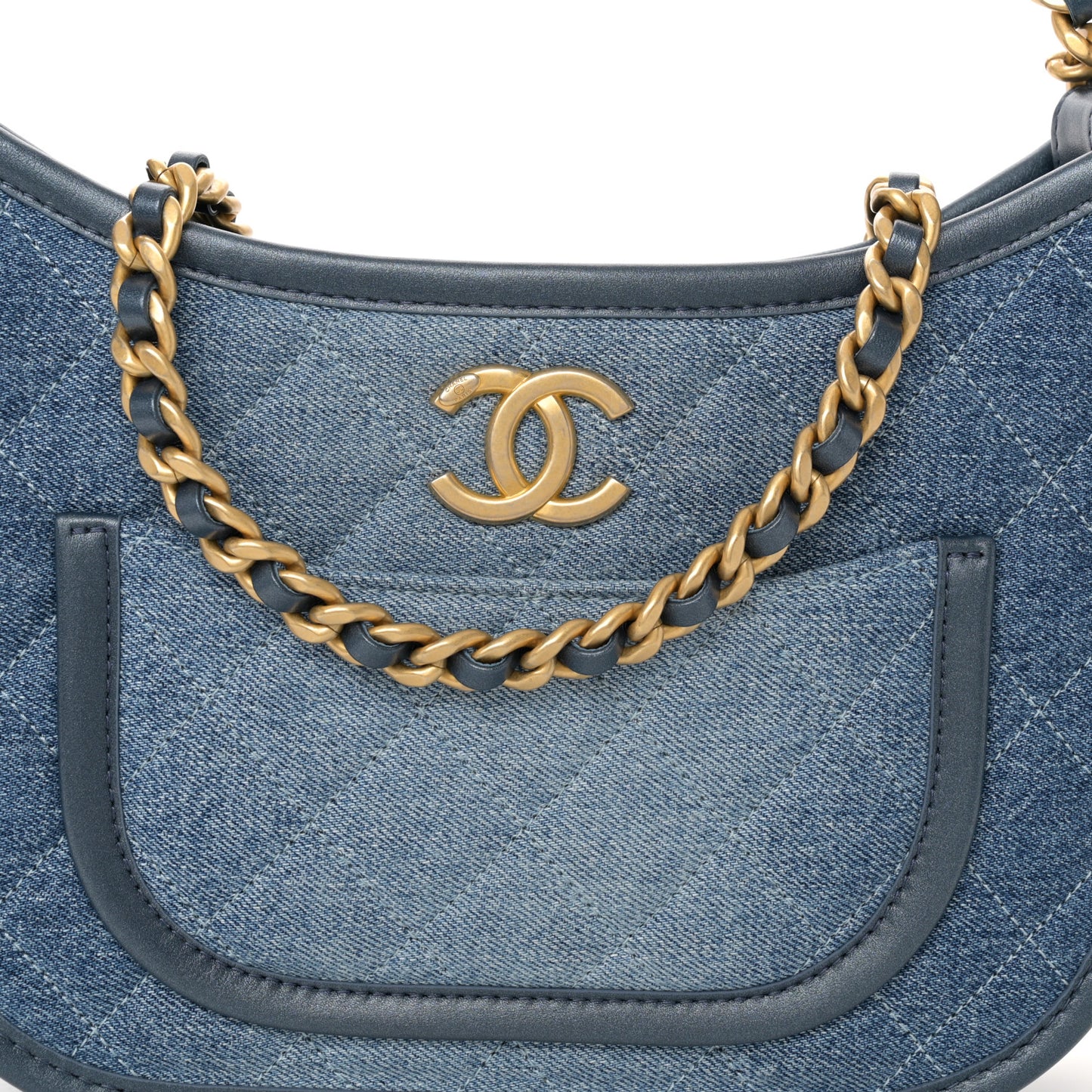 Washed Denim Quilted Hobo Blue