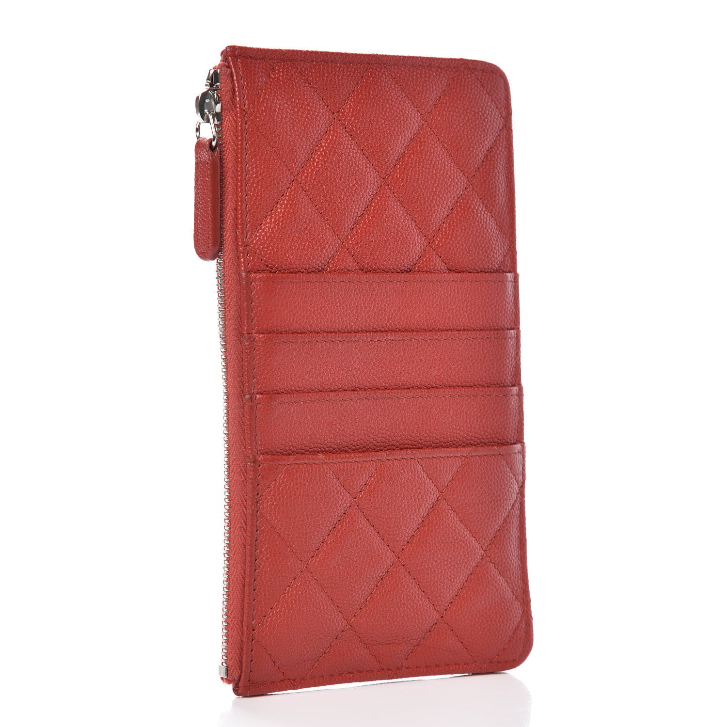 Chanel Caviar Quilted Classic Flat Wallet Pouch Red 3 of 7