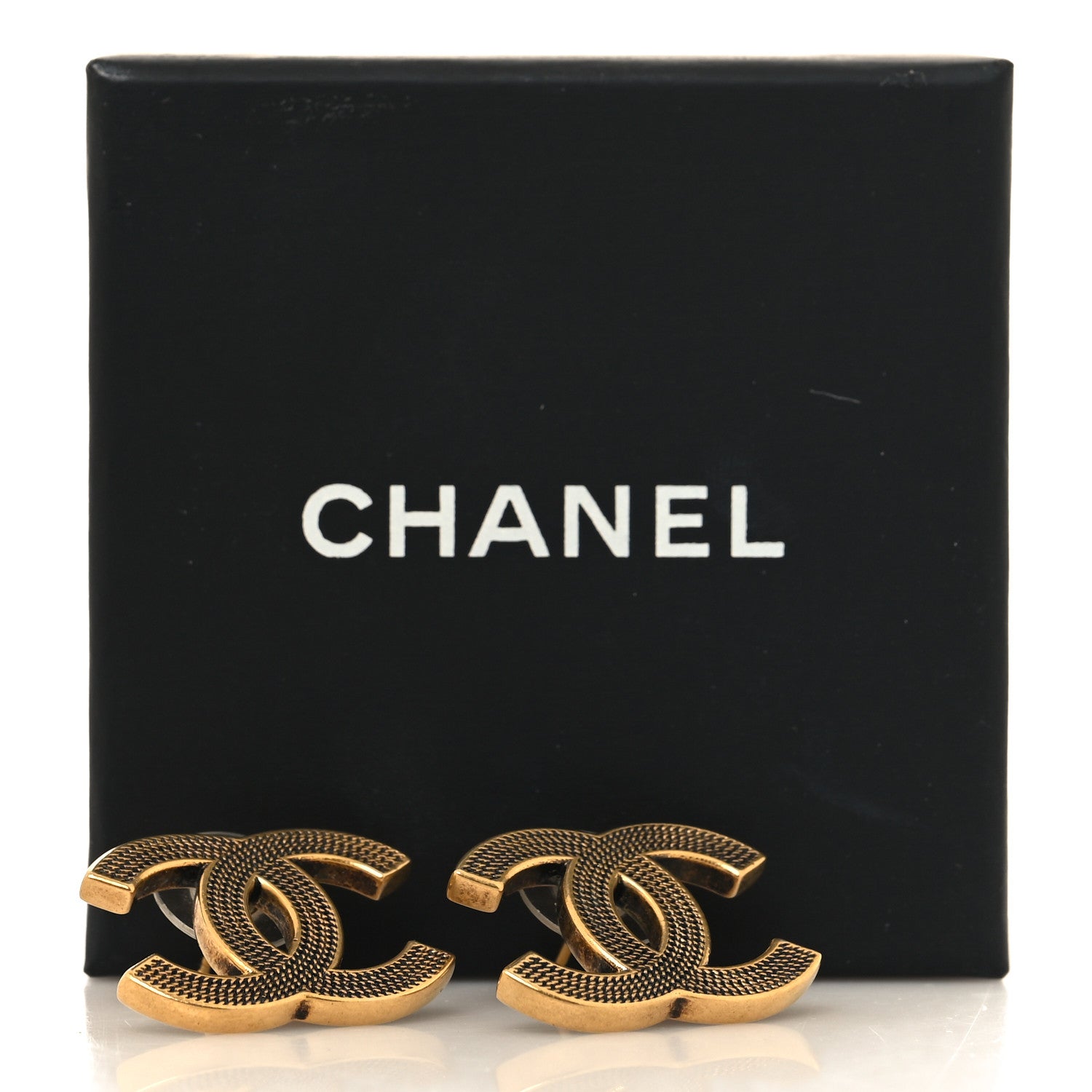 Chanel Metal Textured CC Earrings Gold 5 of 5