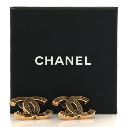 Chanel Metal Textured CC Earrings Gold 5 of 5