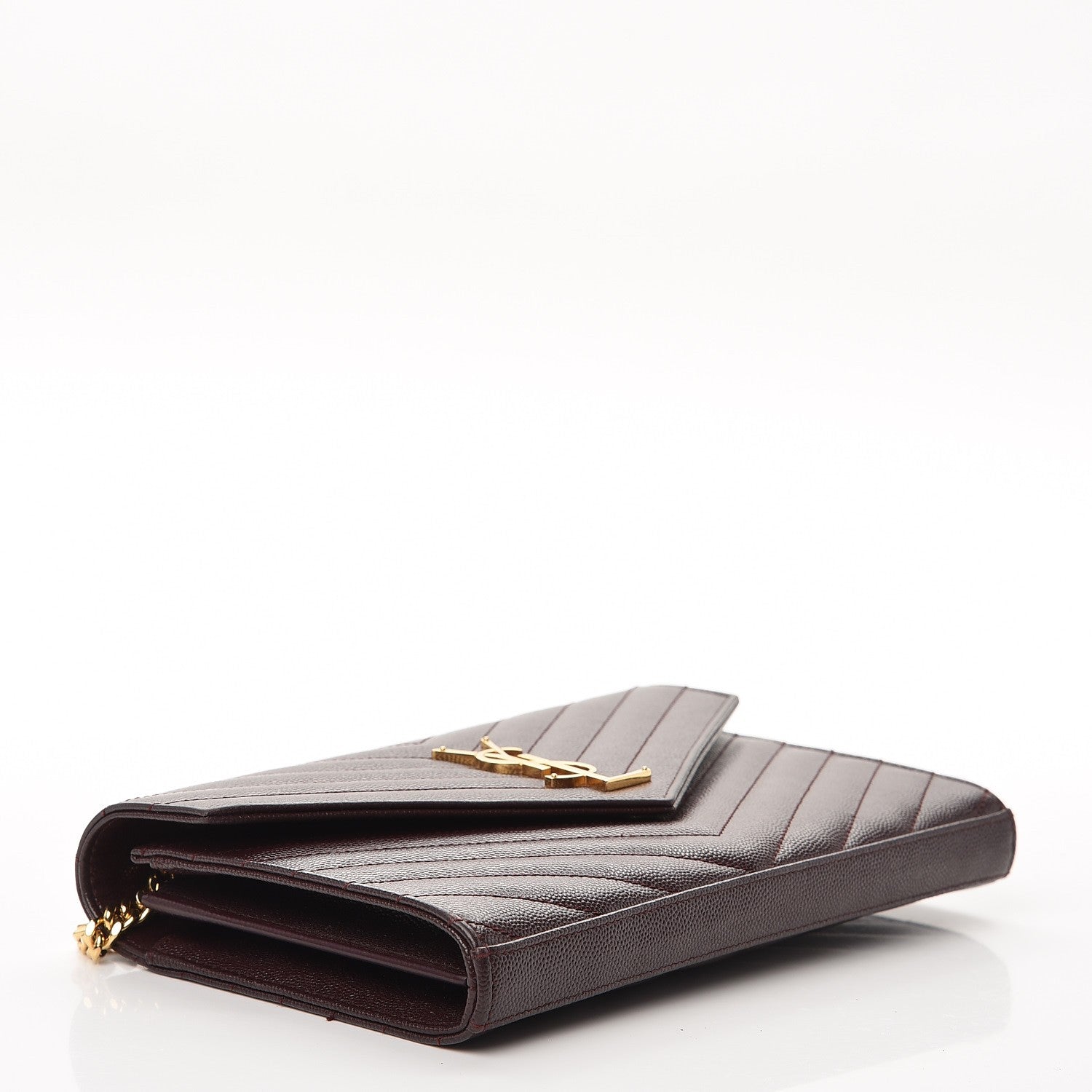 Saint Laurent Grain De Poudre Matelasse Chevron Monogram Chain Wallet Burgundy 4 of 10