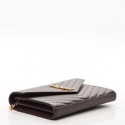 Saint Laurent Grain De Poudre Matelasse Chevron Monogram Chain Wallet Burgundy 4 of 10