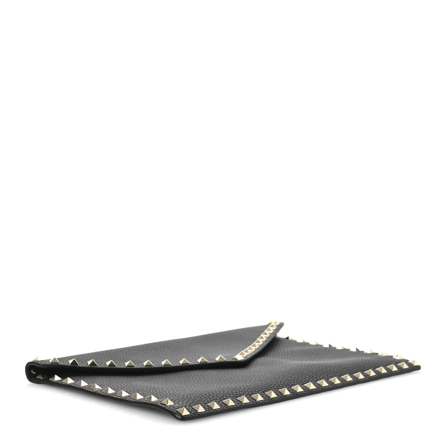 Pebbled Calfskin Large Rockstud Envelope Clutch Black