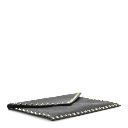 Valentino Garavani Pebbled Calfskin Large Rockstud Envelope Clutch Black 4 of 8