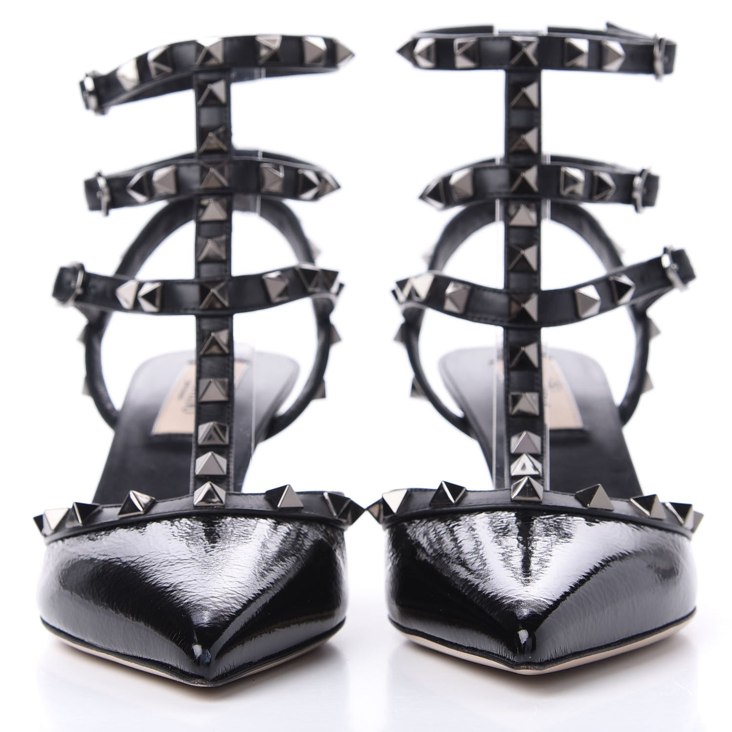 Wrinkled Patent Nappa Rockstud Ankle Strap 65mm Pumps 36.5 Black