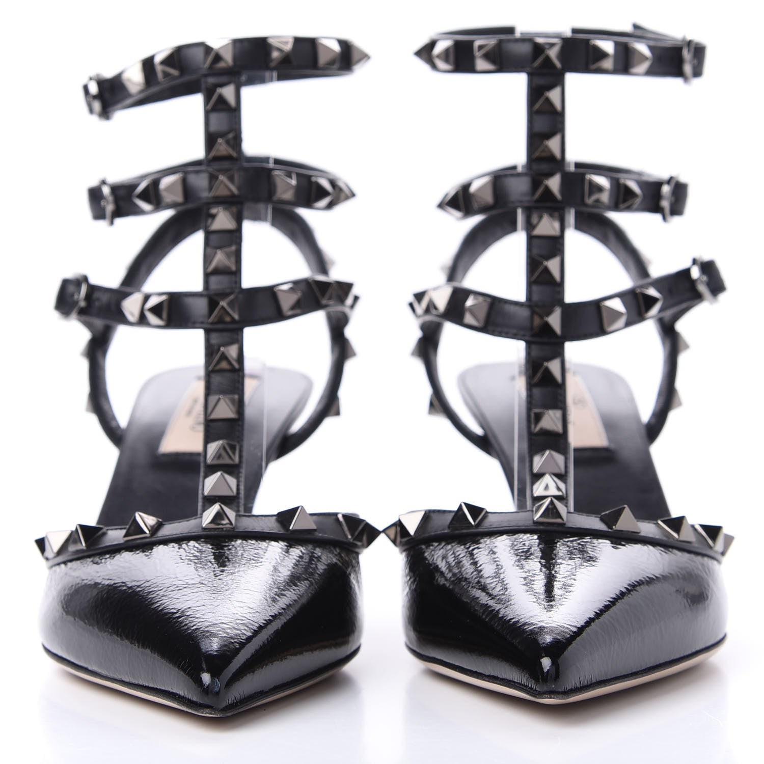 Valentino Garavani Wrinkled Patent Nappa Rockstud Ankle Strap 65mm Pumps 36.5 Black 2 of 8