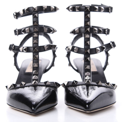 Valentino Garavani Wrinkled Patent Nappa Rockstud Ankle Strap 65mm Pumps 36.5 Black 2 of 8