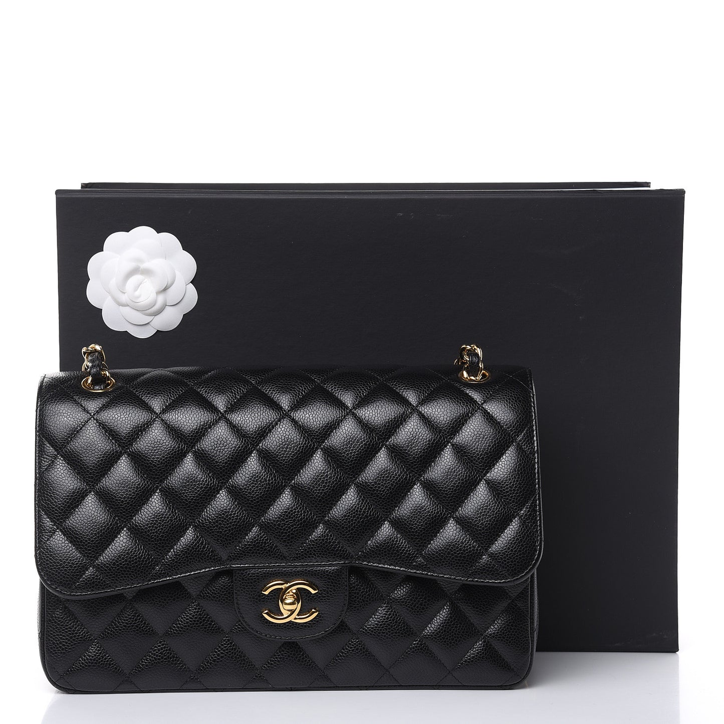 Caviar Quilted Jumbo Double Flap Black