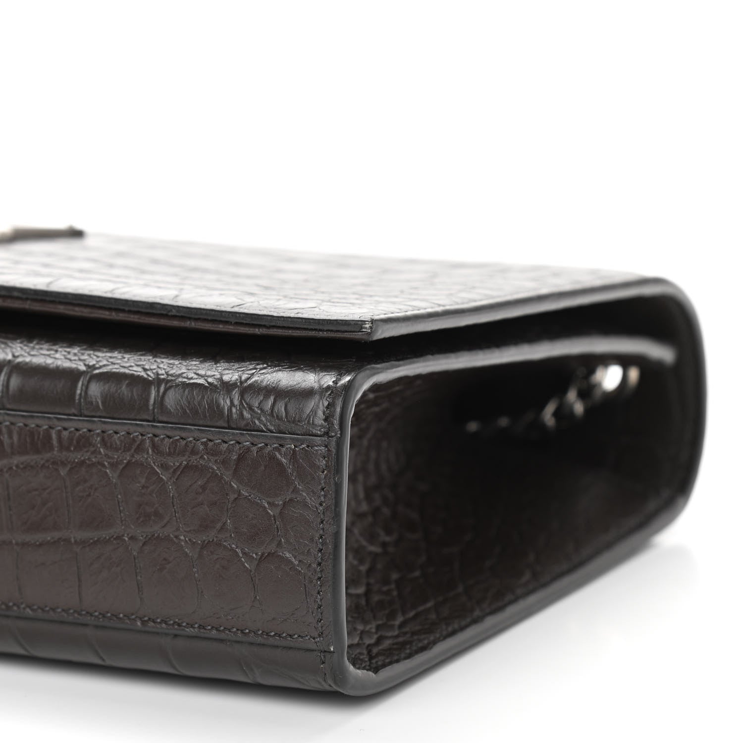Saint Laurent Calfskin Crocodile Embossed Medium Classic Monogram Kate Tassel Satchel Dark Brown 10 of 10