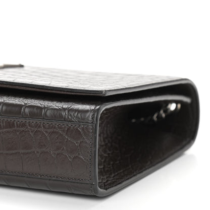 Saint Laurent Calfskin Crocodile Embossed Medium Classic Monogram Kate Tassel Satchel Dark Brown 10 of 10