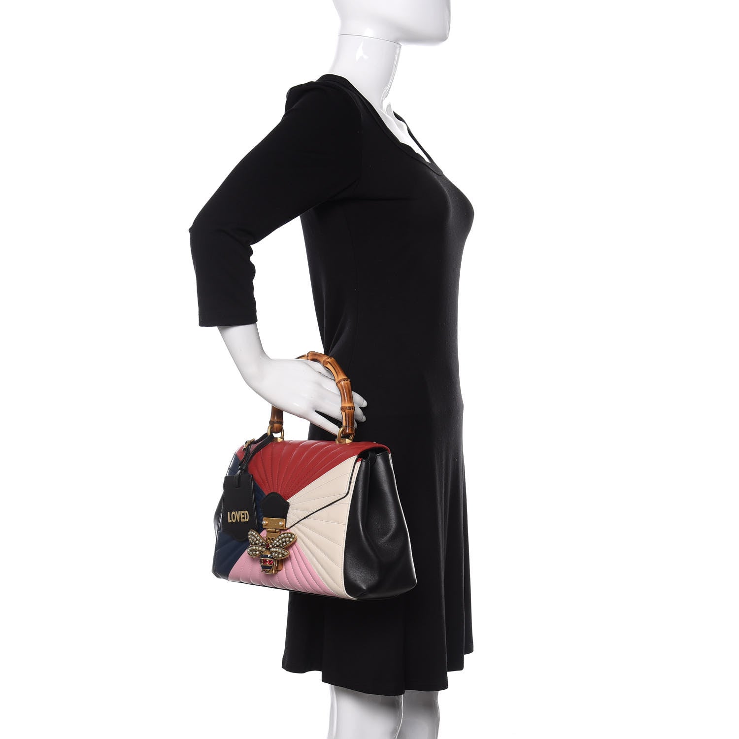 Gucci Calfskin Bamboo Trapuntata Queen Margaret Top Handle Bag Blue Agata Hibiscus Red Mystic White Sugar Pink 3 of 11