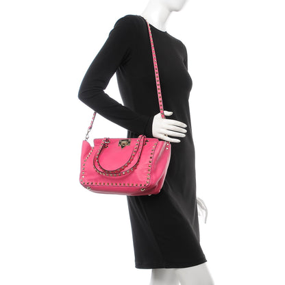 Valentino Garavani Vitello Small Rockstud Tote Raspberry 2 of 12