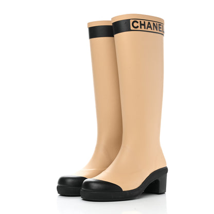 Chanel Rubber Logo Rain Boots 36 Beige 3 of 10