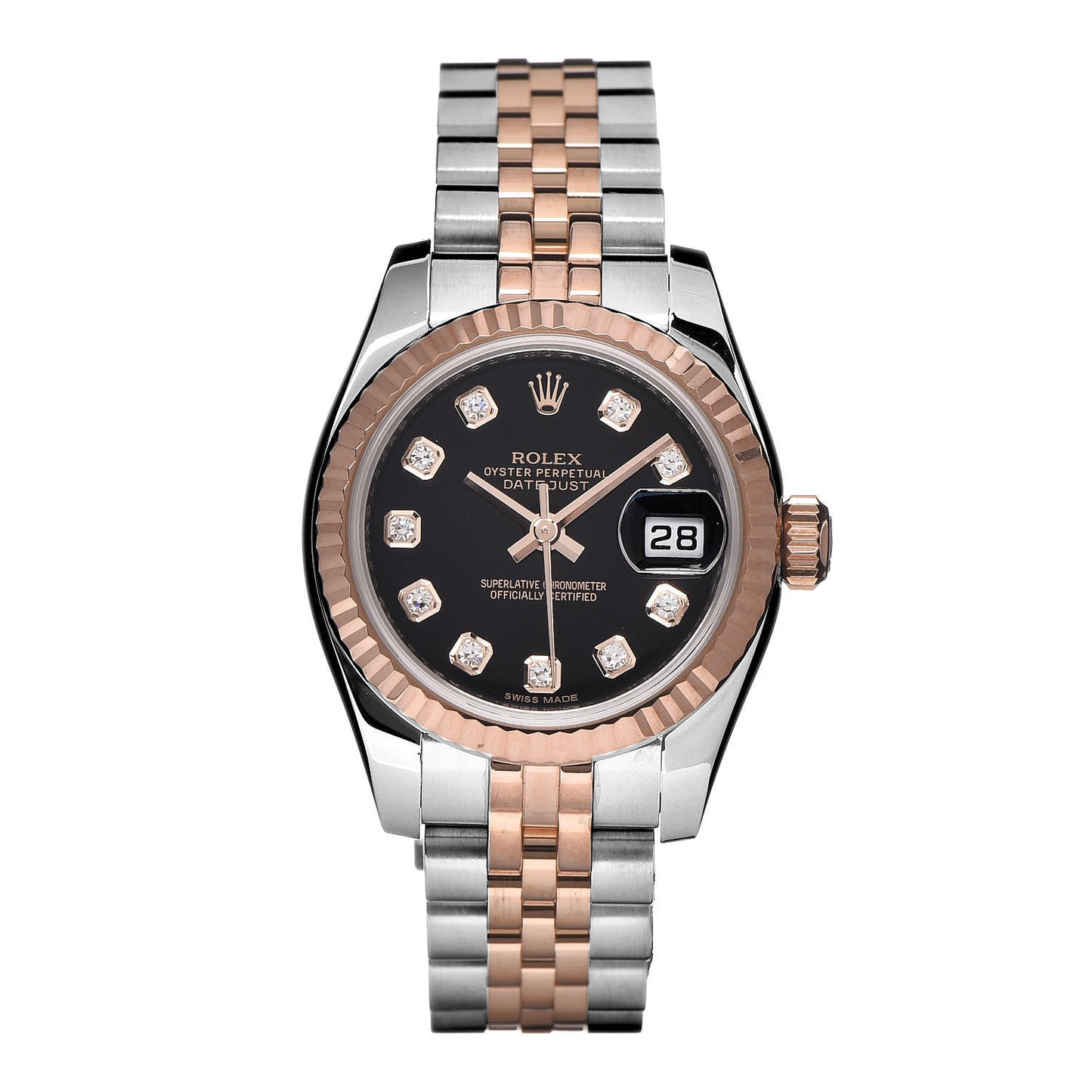 Stainless Steel 18K Everose Gold Diamond 26mm Oyster Perpetual Datejust Watch Black 179171
