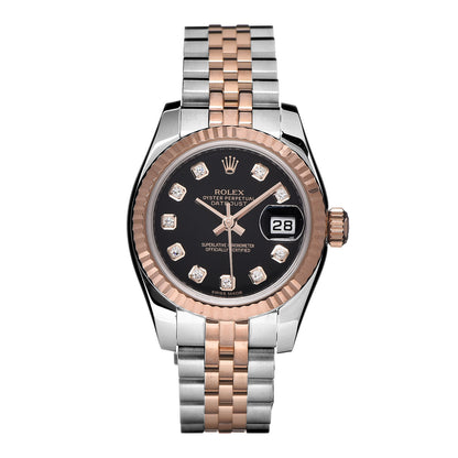 Rolex Stainless Steel 18K Everose Gold Diamond 26mm Oyster Perpetual Datejust Watch Black 179171 1 of 9