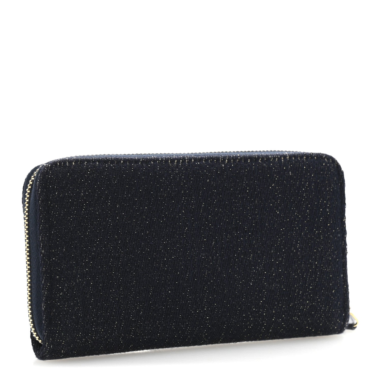 Chanel Lurex Canvas Medium Deauville Zip Around Wallet Navy Blue Gold 3 of 10