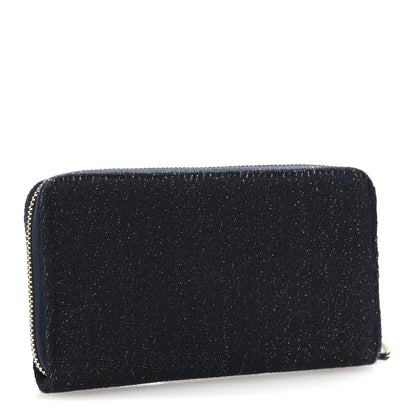 Chanel Lurex Canvas Medium Deauville Zip Around Wallet Navy Blue Gold 3 of 10