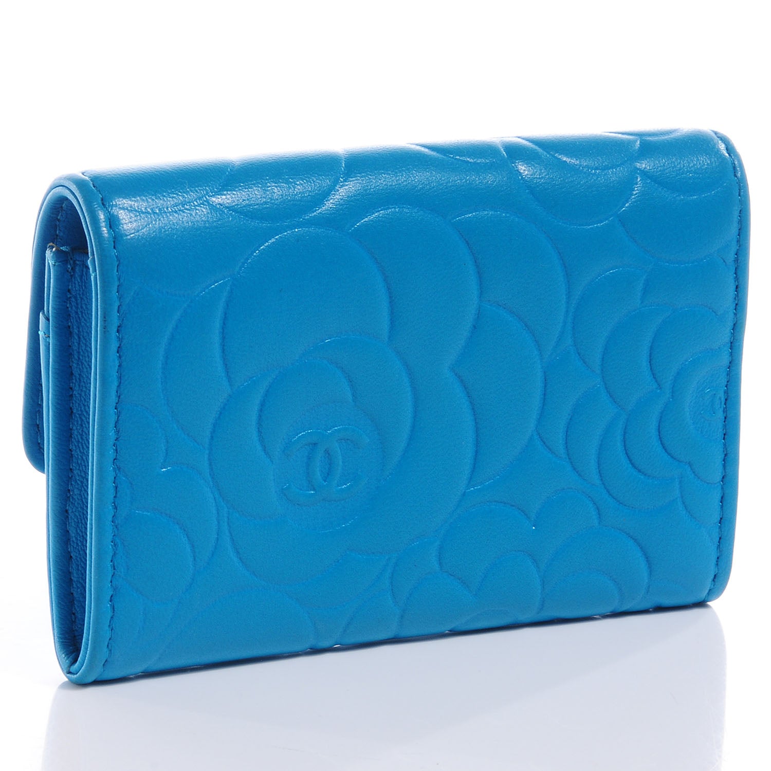 Chanel Lambskin Camellia Card Holder Turquoise 3 of 9