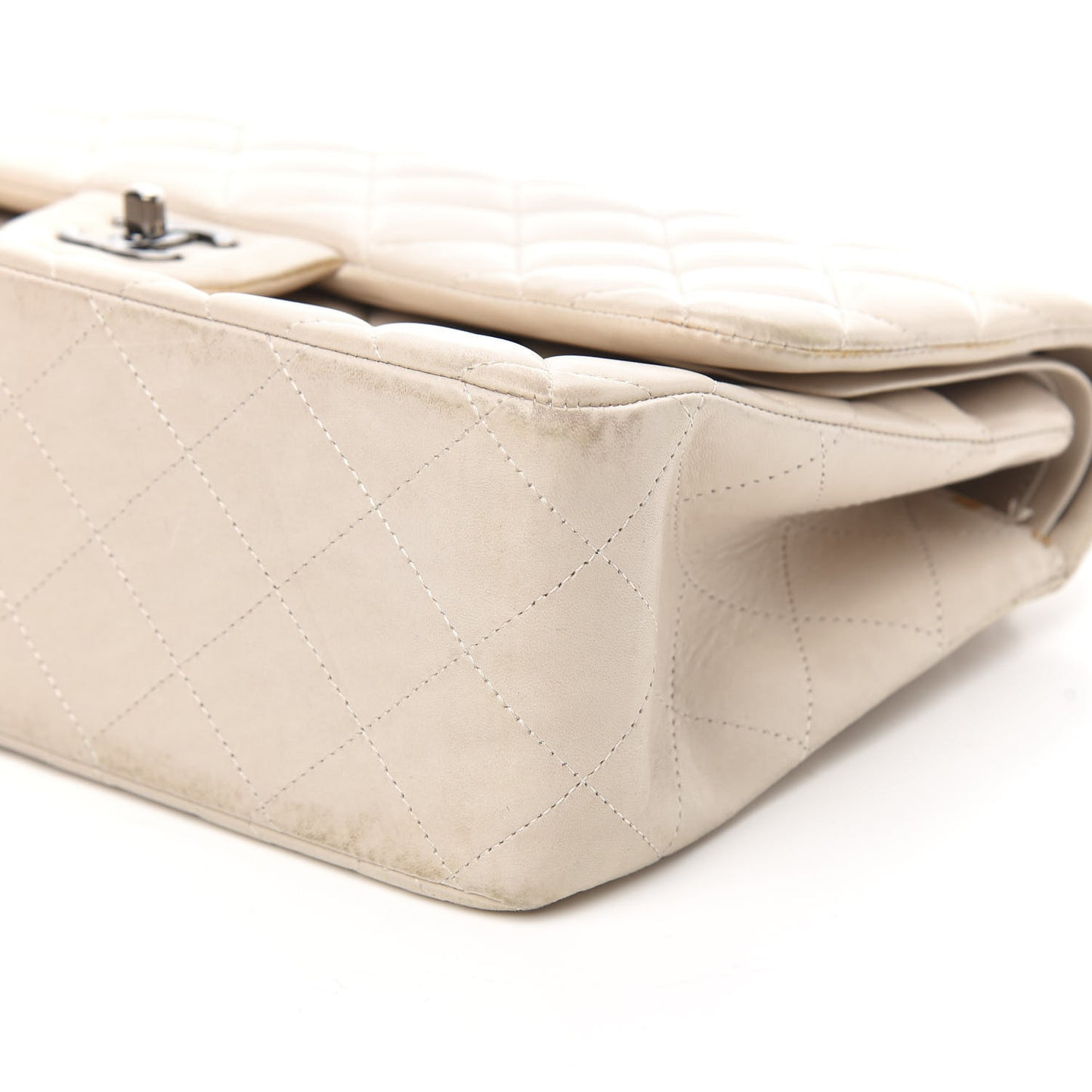 Lambskin Quilted Jumbo Double Flap Beige